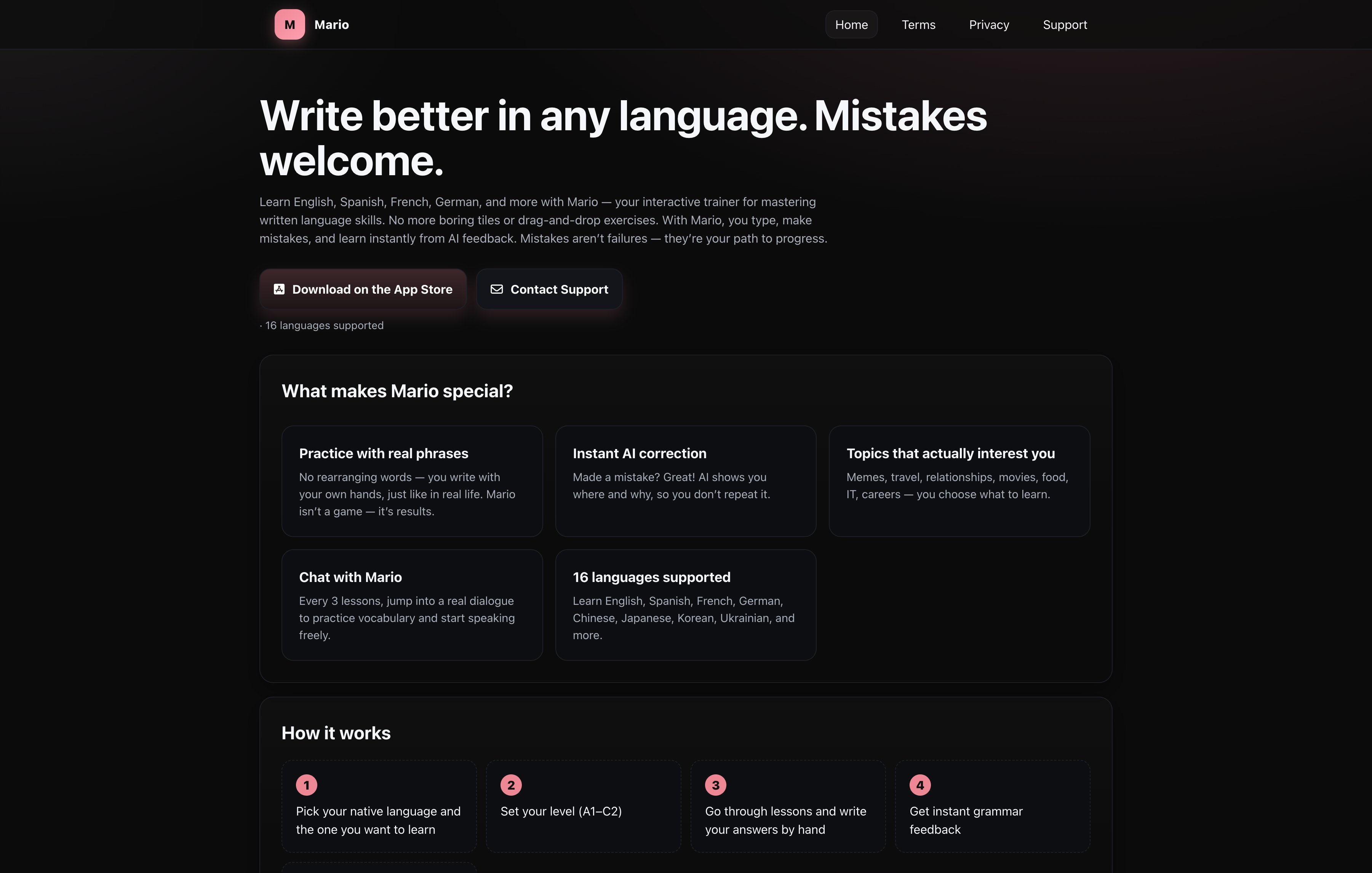 Mario language learning app screenshot