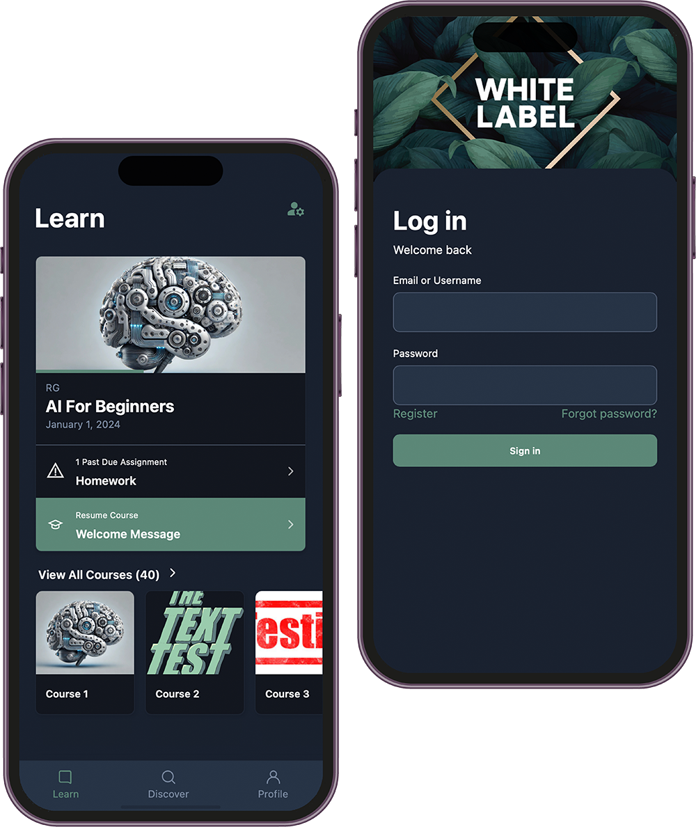 Open edX® Mobile demo screens on two iPhones
