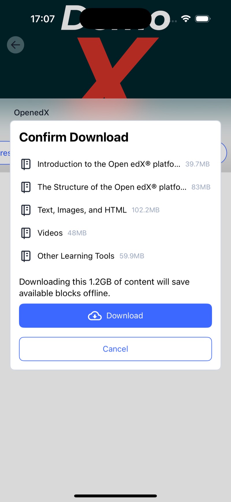 Offline-first mode showing download queue and lesson completion